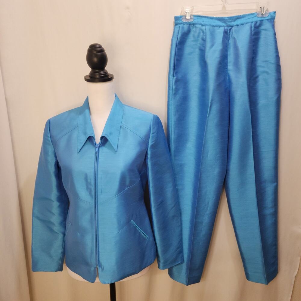 Shomi by Miller Shor Vintage Y2K 2-Piece Nylon Pants Jacket Teal Pantsuit Set 6P